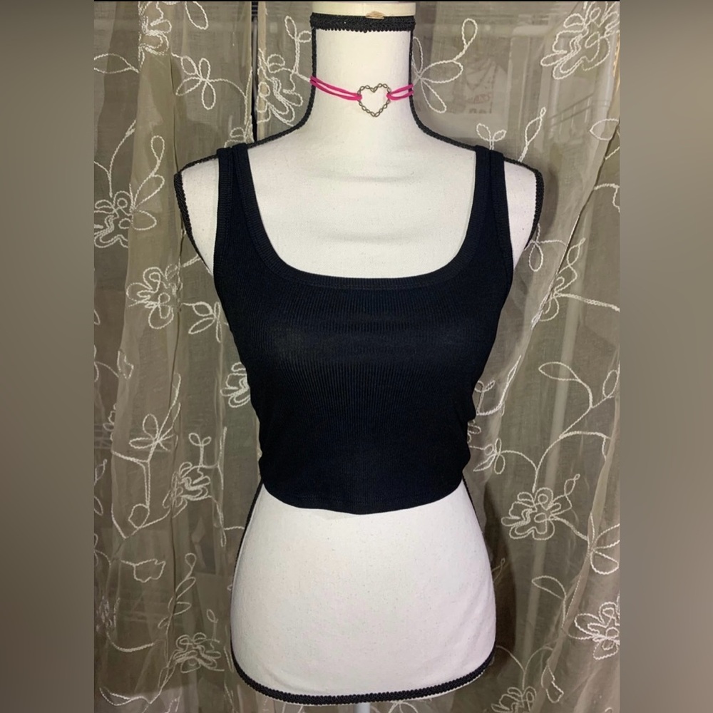 Shein Black Ribbed Crop Tank Top